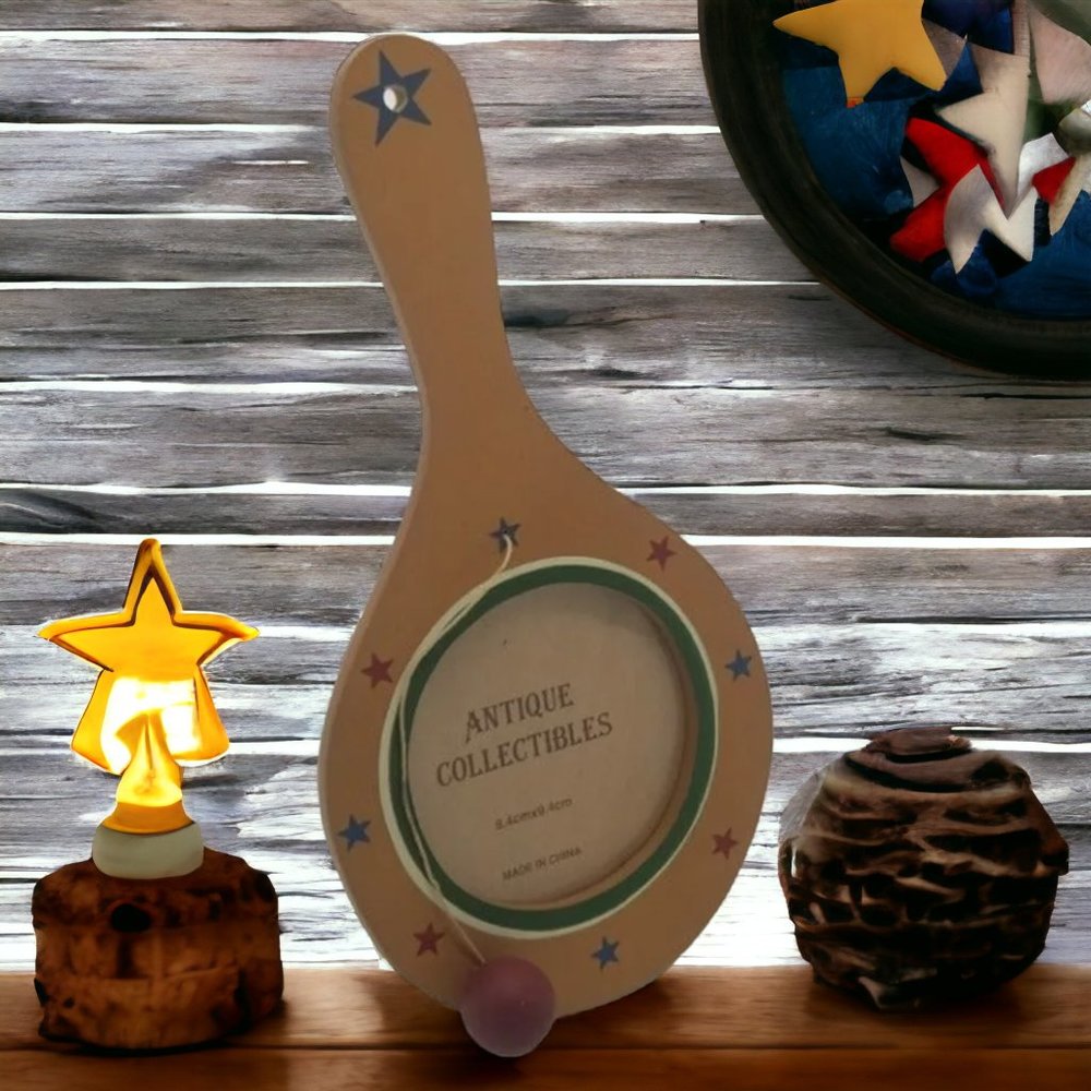 Paddle Ball Wooden 10in Picture Free Standing Frame Holds 3.7 Photo